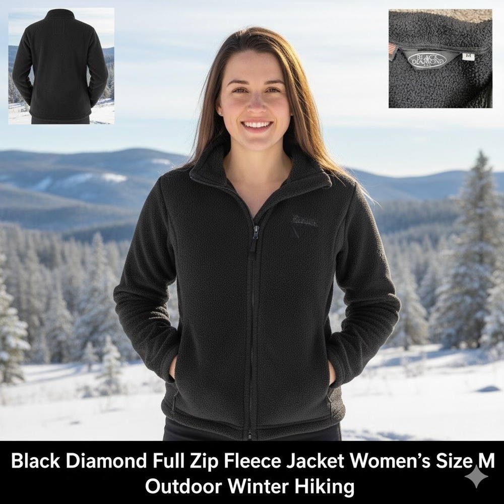 Black Diamond Malden‎ Mills Polar Fleece Jacket Black Womens Medium USA Vintage